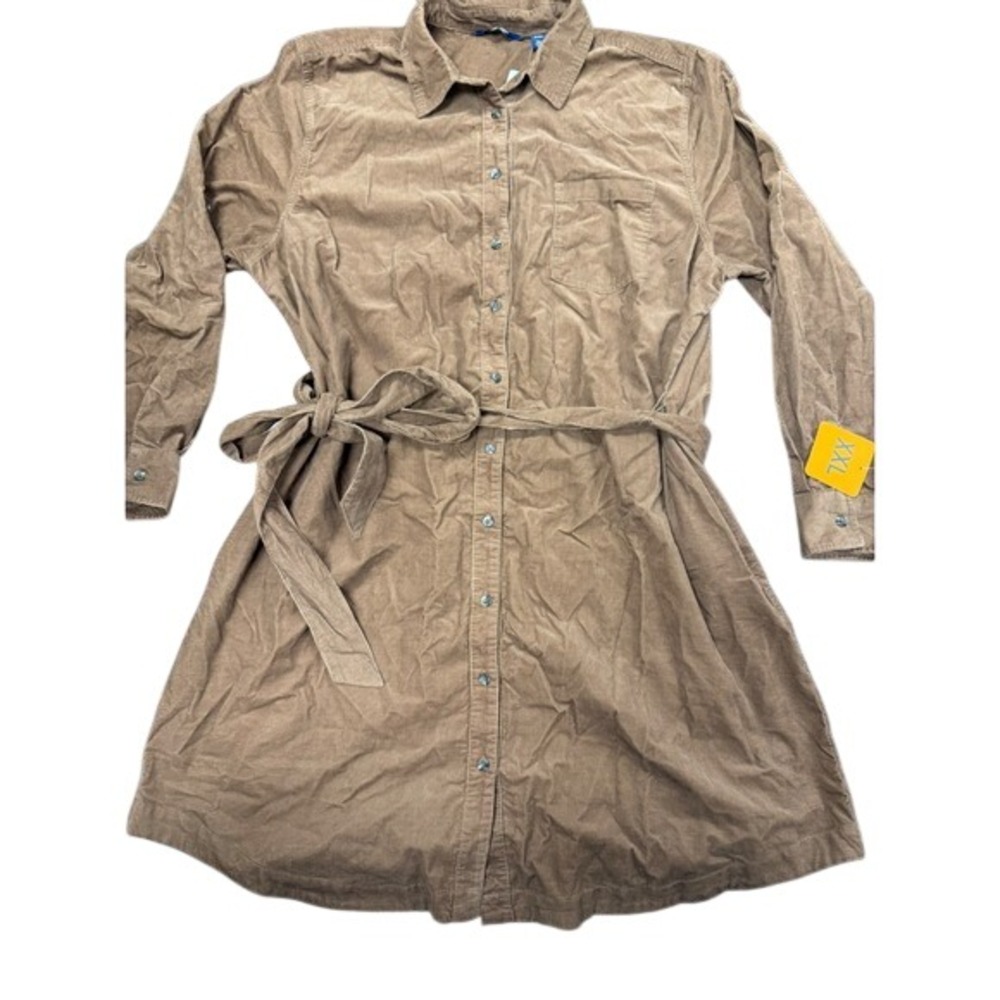 Lands' End Brown Corduroy Shirt Dress XXL NWT Belted Long Sleeve Cottagecore